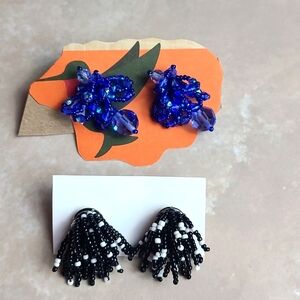 Vintage handmade beaded earrings  blue white black color bundle of 2